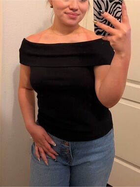 Express Black Off-Shoulder Crop Top
